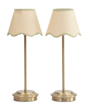 2Pk 18In Rechargeable Plated Brass Rattan Table Lamps, Gold | TJ Maxx