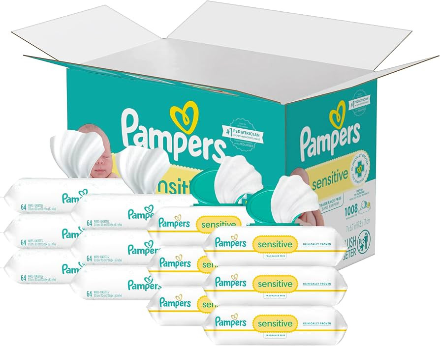 Pampers Sensitive Baby Wipes, Water Based, Hypoallergenic and Unscented, 8 Flip-Top Packs, 4 Refi... | Amazon (US)