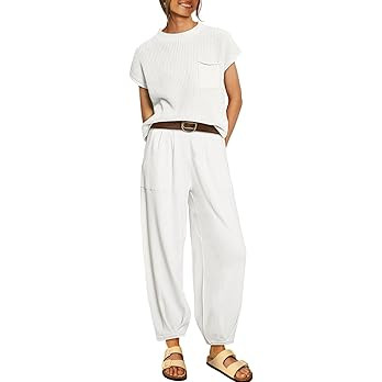 LILLUSORY 2 Piece Outfits For Women Trendy Lounge Sets Cozy Knit Sweater Short Sleeve Fashion Lou... | Amazon (US)