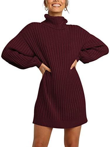 MILLCHIC Women Turtleneck Long Lantern Sleeve Sweater Dress Winter Casual Loose Knit Oversized Pu... | Amazon (US)