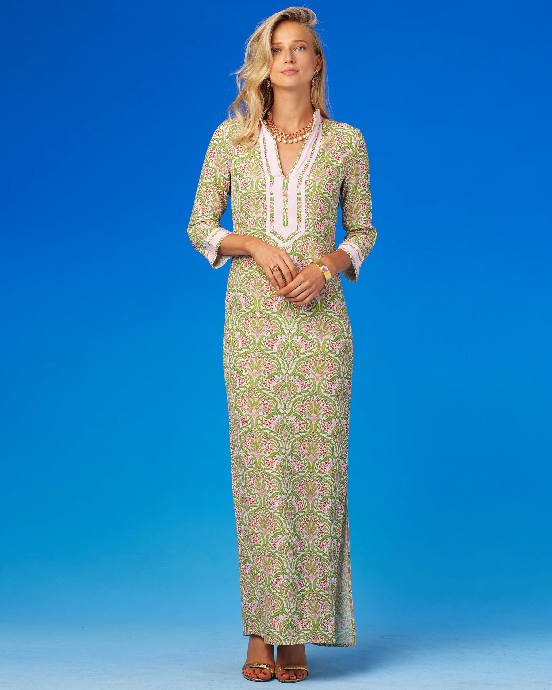 Capri Long Tunic Dress in Delicate Ferns | NICOBLU