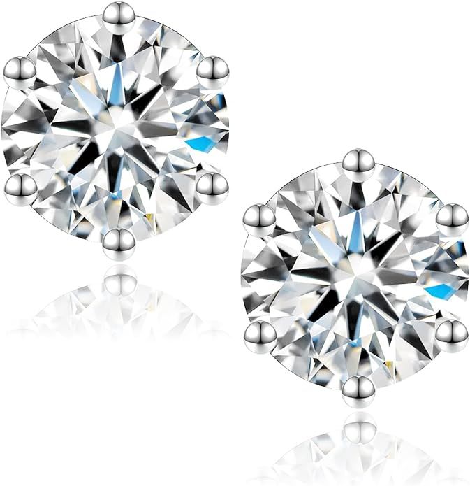 2CT Moissanite Stud Earrings, DF Color Ideal Cut Lab Created Diamond 18K White Gold Plated Earrin... | Amazon (US)