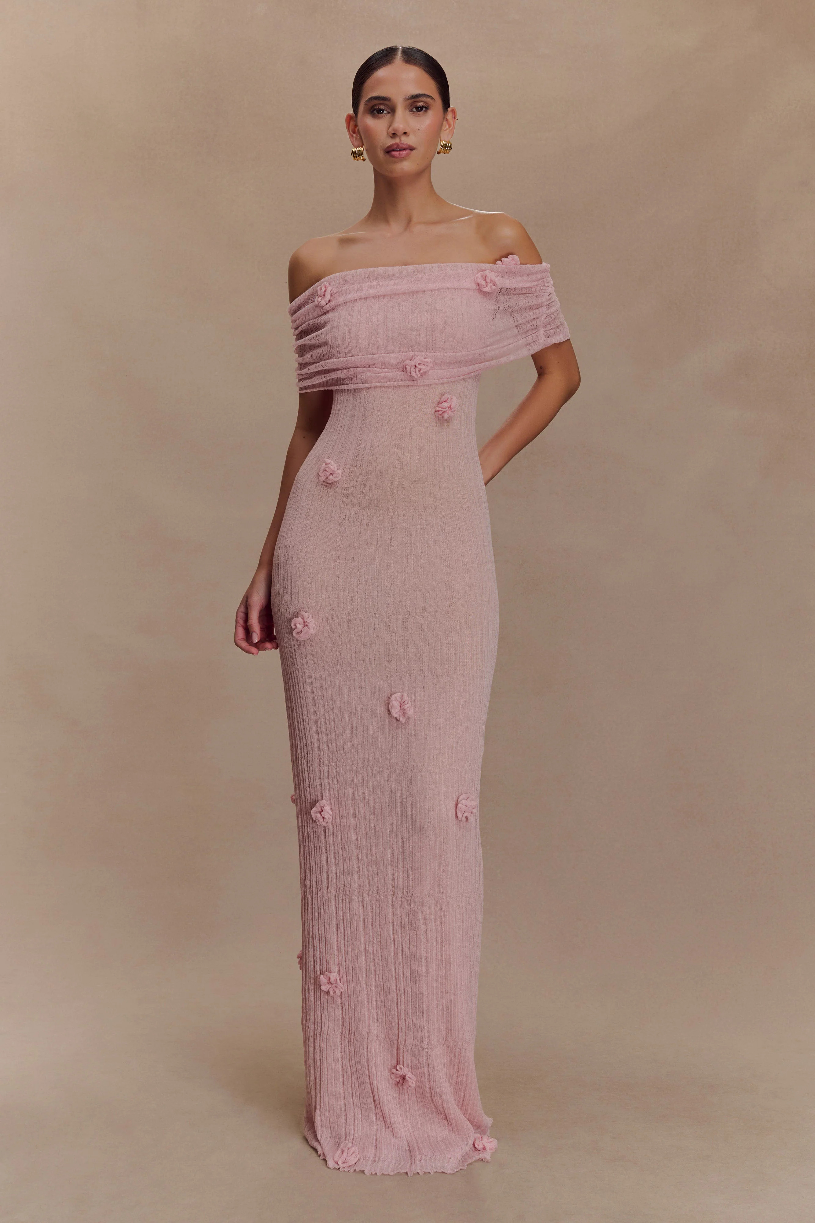 Brynn Orchid Knit Maxi Dress - Pastel Pink | Meshki UK