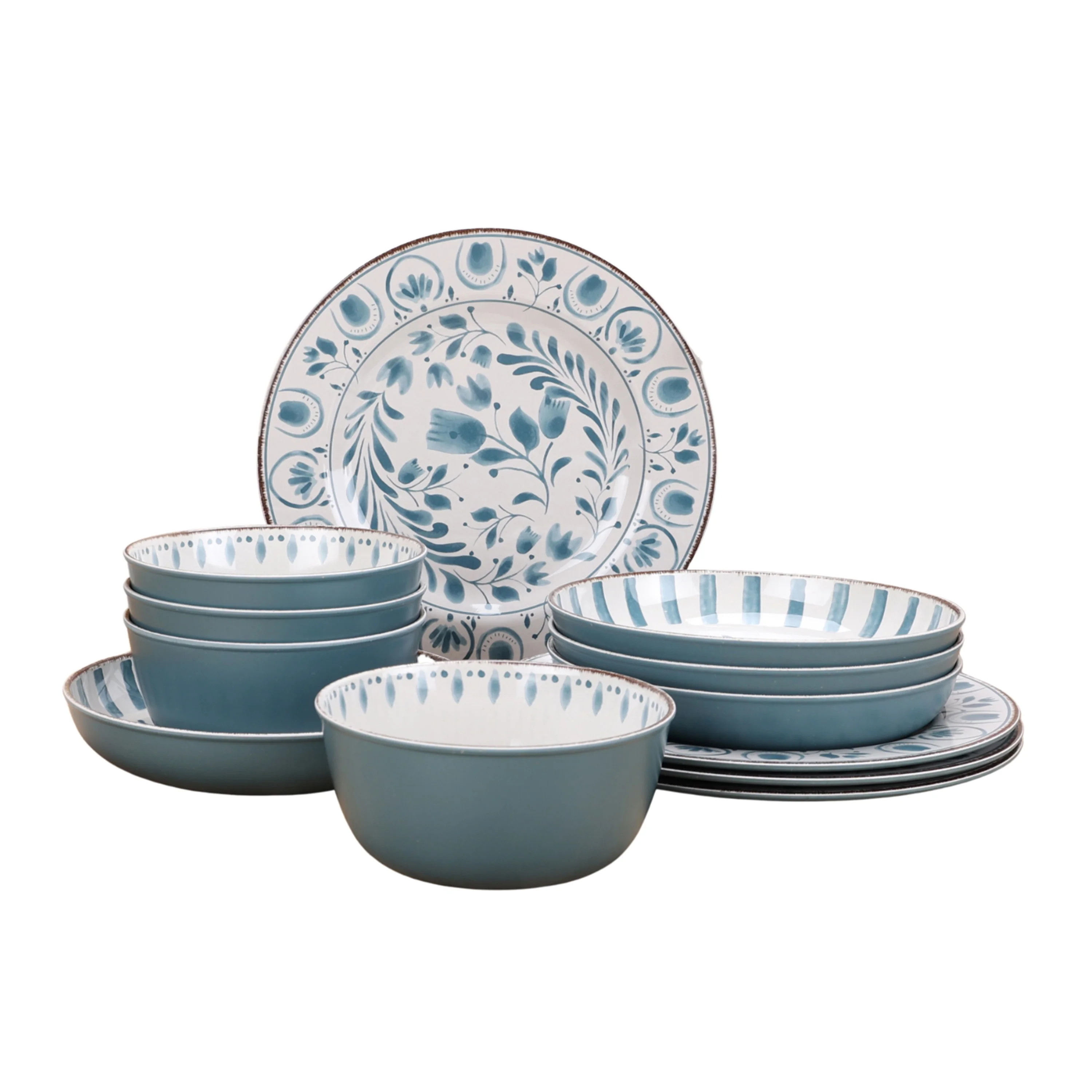 Better Homes & Gardens 12-Piece Bamboo Melamine Dinnerware Set, Blue | Walmart (US)