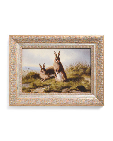 16x12 Two Bunnies Art Piece With Copper Gold Tone Frame | Marshalls