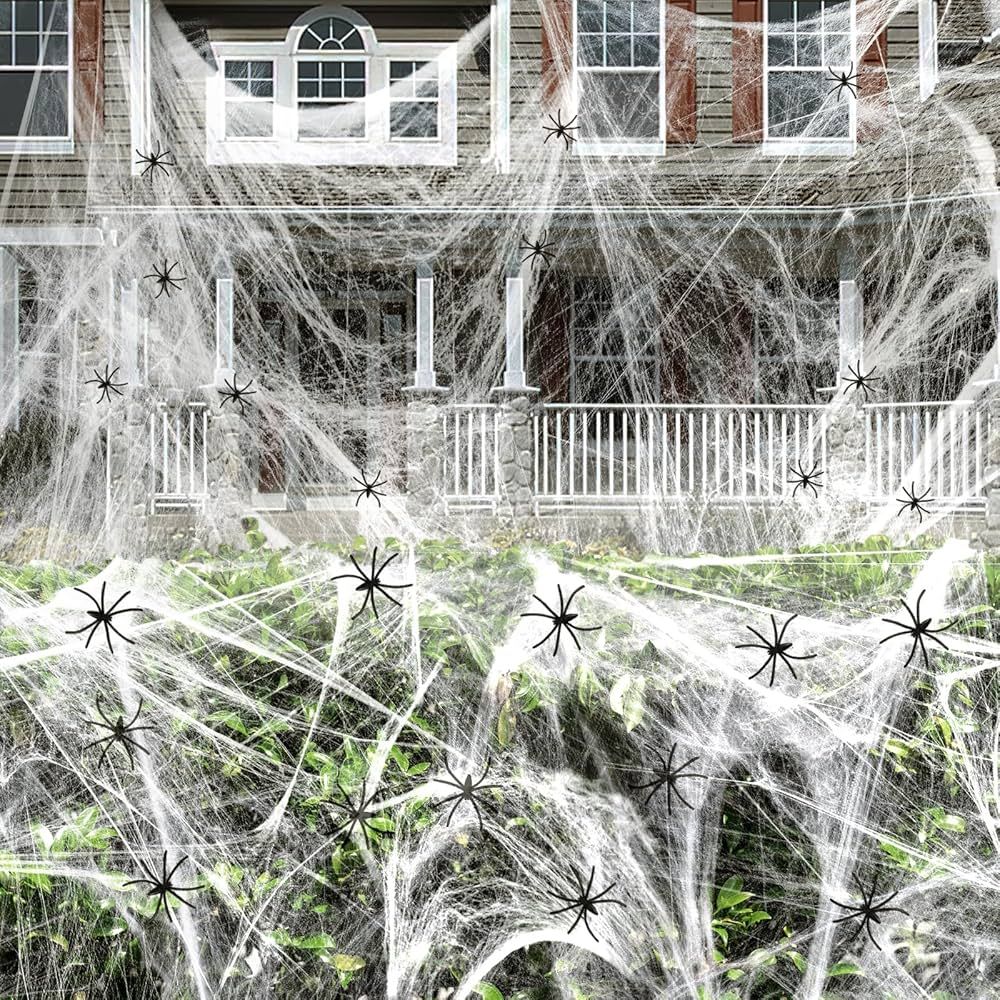 1400 Sqft Spider Webs Halloween Decorations, Super Stretchy Spider Webbing With 40 Fake Spiders, ... | Amazon (US)