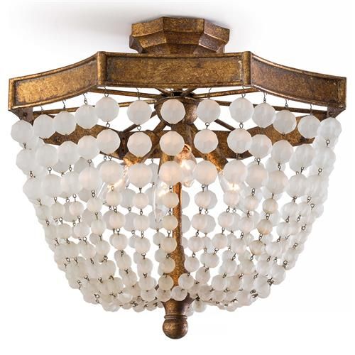 Regina Andrew French Country Antique Gold Steel Frosted Crystal Bead Semi Flush Mount | Kathy Kuo Home