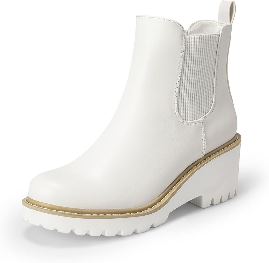 DREAM PAIRS Women's Wedge Chelsea Ankle Boots Fashion Round Toe Low Wedge Heel Platfrom Booties S... | Amazon (US)