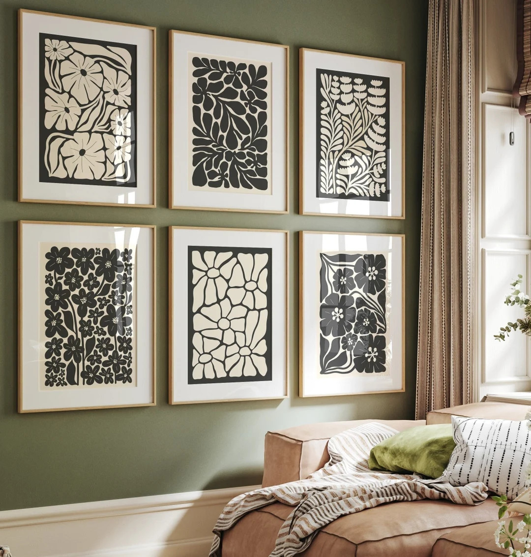 Beige Black Abstract Botanical Set of 6, Neutral Printable Art, Floral Illustration Botanical Pos... | Etsy (US)