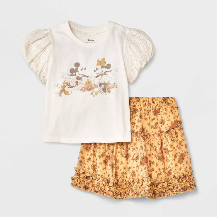 Toddler Girls' Disney Mickey Mouse Eyelet Top and Bottom Set - Cream | Target