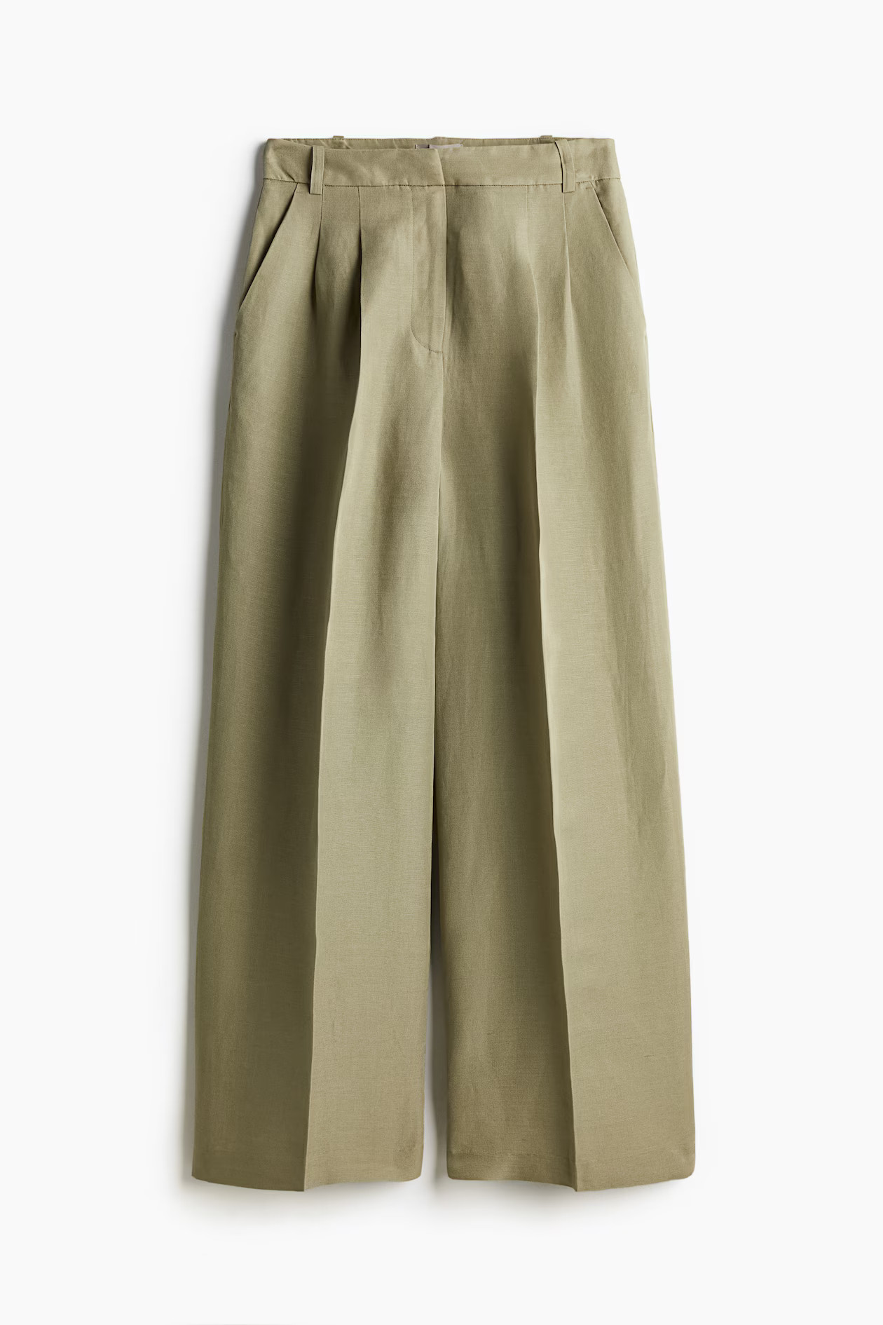 Pantalón sastre en mezcla de lino - Talle alto - Largo - Verde caqui - MUJER | H&M ES | H&M (FR, IT, ES, PT, BE)