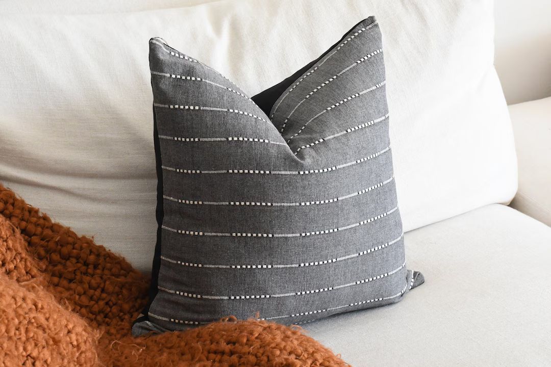 20 X 20 Gray Throw Pillow Covers 18 X 18 Gray Cotton Pillow Soft Gray Cotton With White Stripe Lu... | Etsy (US)
