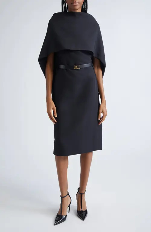 FERRAGAMO Belted Faille Cape Dress in Nero at Nordstrom, Size 4 Us | Nordstrom