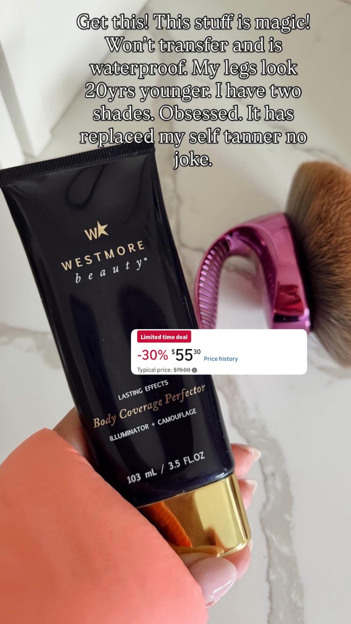 Leg glow you NEED 🤍✨ 30% off today! 
This body perfecter blurs spots, veins, freckles and gives a natural or bronze glow. Waterproof, no transfer, makes legs look 20 again 🙌🏼!! OBSESSED & the brush is key! Not sponsored



Amazon beauty, leg makeup, body makeup, body glow, summer legs, vacation beauty, resort wear ready 

#LTKSaleAlert #LTKOver40 #LTKBeauty