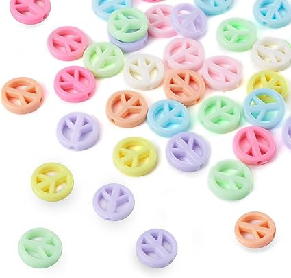 Beadthoven 100pcs Opaque Acrylic Peace Sign Beads 16mm Candy Color Peace Symbol Loose Beads Space... | Amazon (US)