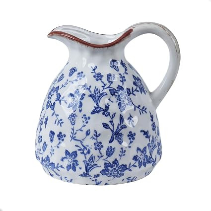 Blue and White Ceramic Vase, 7.28 Inch Crackle Glaze Pitcher with Handle | Amazon (US)