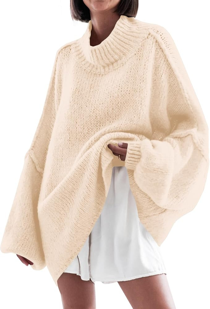 Saodimallsu Womens Oversized Sweaters Mock Neck Fall Winter Tunic Sweater | Amazon (US)