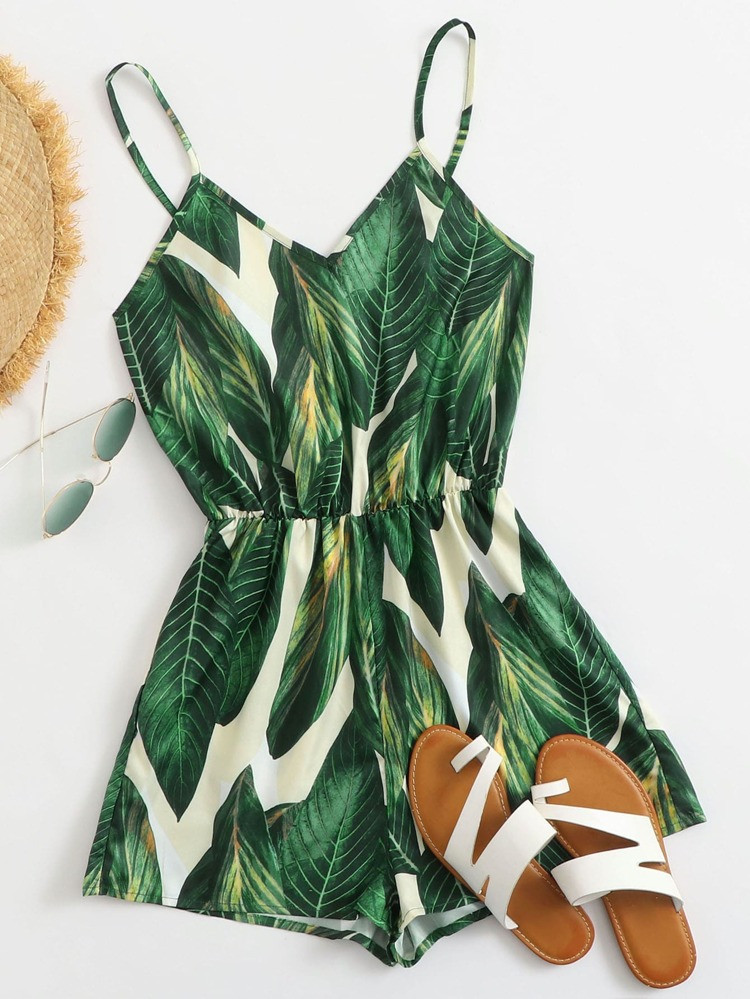 SHEIN VCAY Tropical Print Slip Romper | SHEIN