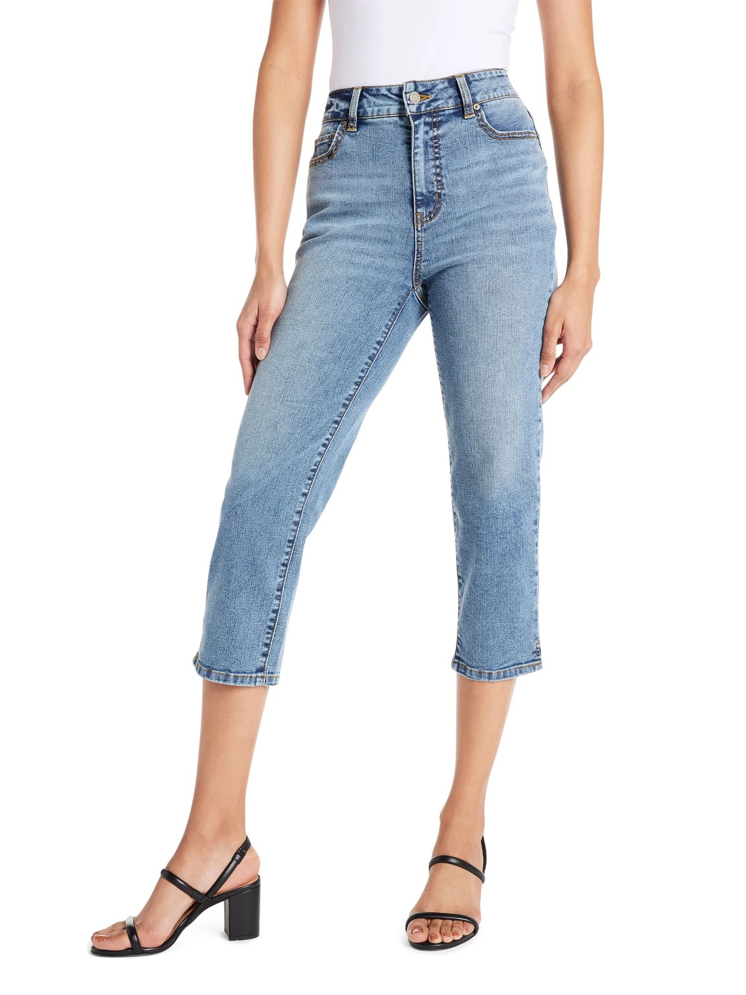 Time and Tru Women's Slim Fit Capri Jeans with Side Slit Hem, 23" Inseam, Sizes 2-20 | Walmart (US)