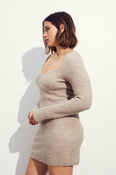 Rib-knit dress - Beige marl - Ladies | H&M GB | H&M (UK, MY, IN, SG, PH, TW, HK)