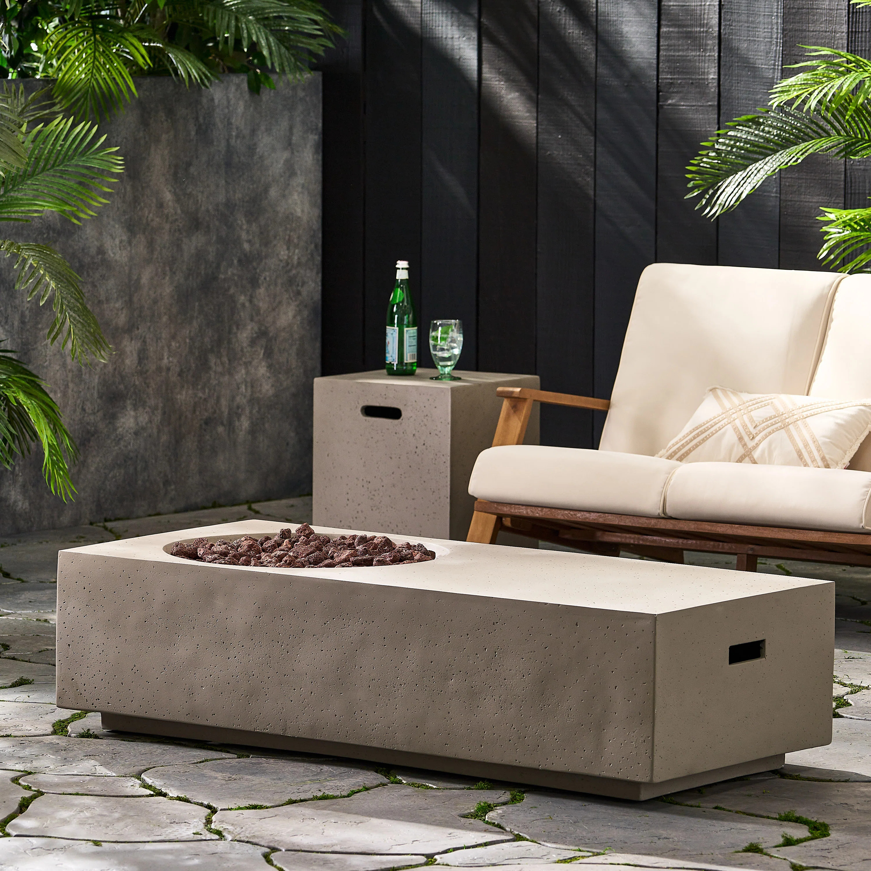 Boneva Rectangle Concrete Propane Smokeless Fire Pit Table with Hidden Fuel Tank | Wayfair North America