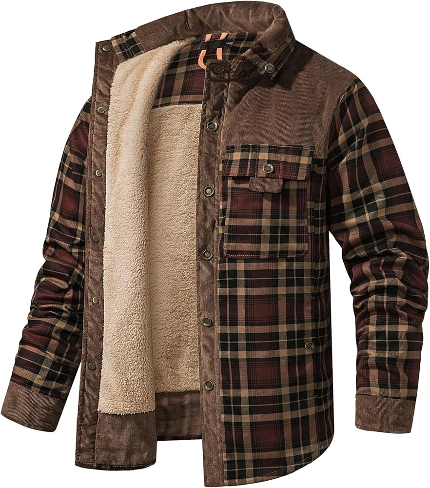 Mr.Stream Men's Cotton Plaid Fleece Lined Work Snap Casual Sherpa Flannel Shirt Jackets | Amazon (CA)