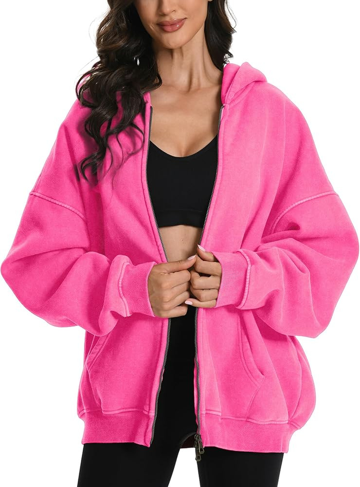 FAIABLE Womens Mens Double Zip Up Hoodie Oversized Acid Wash Heavyweight Hoodie Distress Cotton F... | Amazon (US)