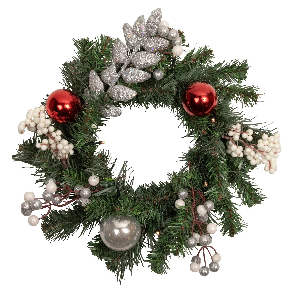 Northlight 16" Pre-Lit Decorated Green Pine Artificial Christmas Wreath, Warm White LED Lights | Target
