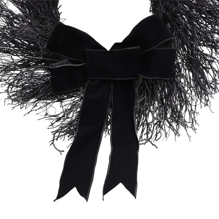 My Texas House Halloween Black Twig Wreath with Bow, 24" | Walmart (US)