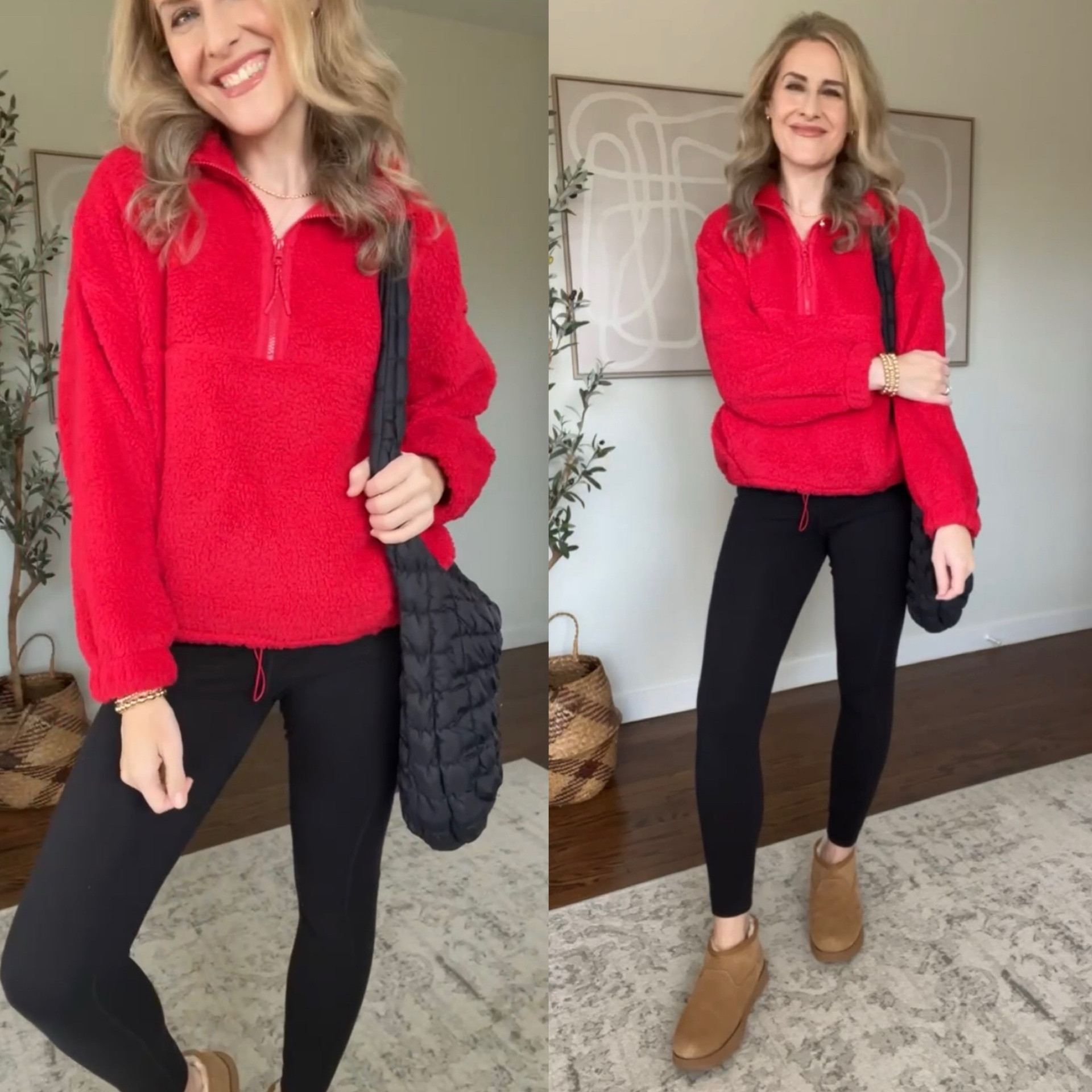 6 Walmart winter outfits, swipe to see them all.
Red fleece size medium
Fringe sweater size medium
Black quarter size size medium
Black wide leg pants size small
Cheers sweater size 0X
Bootcut jeans run big, go down one size. I’m in a size 6 and need a 4.
#walmartfashion 

#LTKFindsUnder100 #LTKFindsUnder50 #LTKOver40