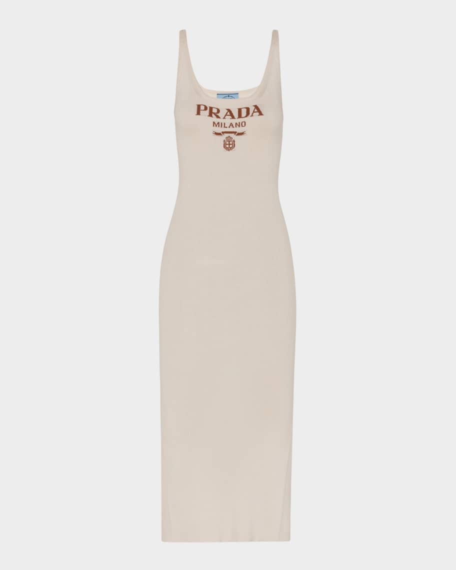 Prada Logo Silk Rib Midi Dress | Neiman Marcus