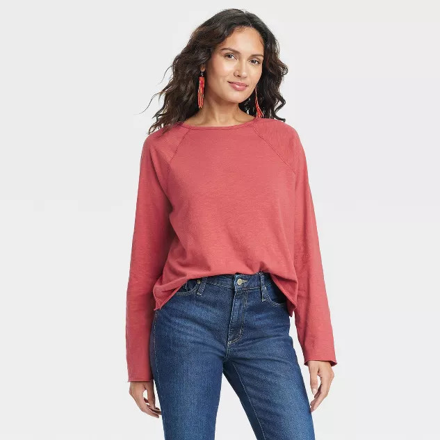 Women's Long Sleeve T-Shirt - Universal Thread™ Berry Red S | Target