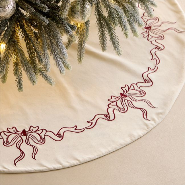 Heidi Red Bow Velvet Christmas Tree Skirt 48 | CB2