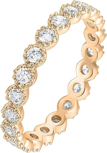 PAVOI 14K Gold Plated Sterling Silver Rings Cubic Zirconia Band | Marquise Milgrain Eternity Band... | Amazon (US)