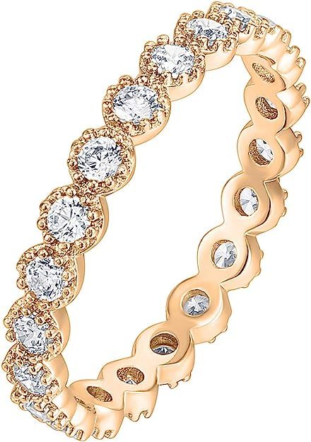 PAVOI 14K Gold Plated Sterling Silver Rings Cubic Zirconia Band | Marquise Milgrain Eternity Band... | Amazon (US)