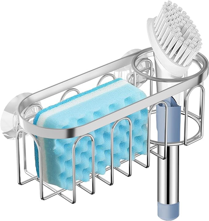 Yazoni 2-in-1 Sponge Holder for Kitchen Sink, Suction Cup Sponge Rack Kitchen Sink Caddy, No Dril... | Amazon (US)