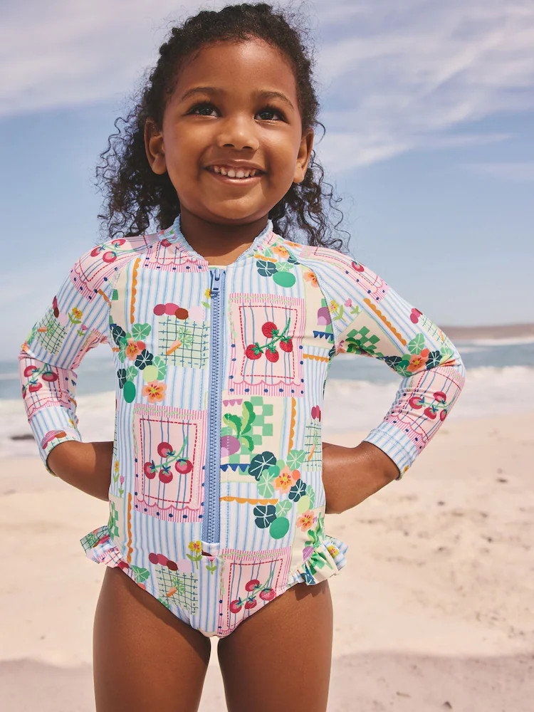 Blue Stripe Vegetable Print Sunsafe Long Sleeve Swimsuit (3mths-7yrs) | Next US