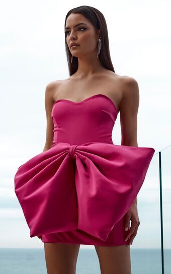 Charmilla Strapless Bow Front Mini Dress in Pink | Showpo (US, UK & Europe)