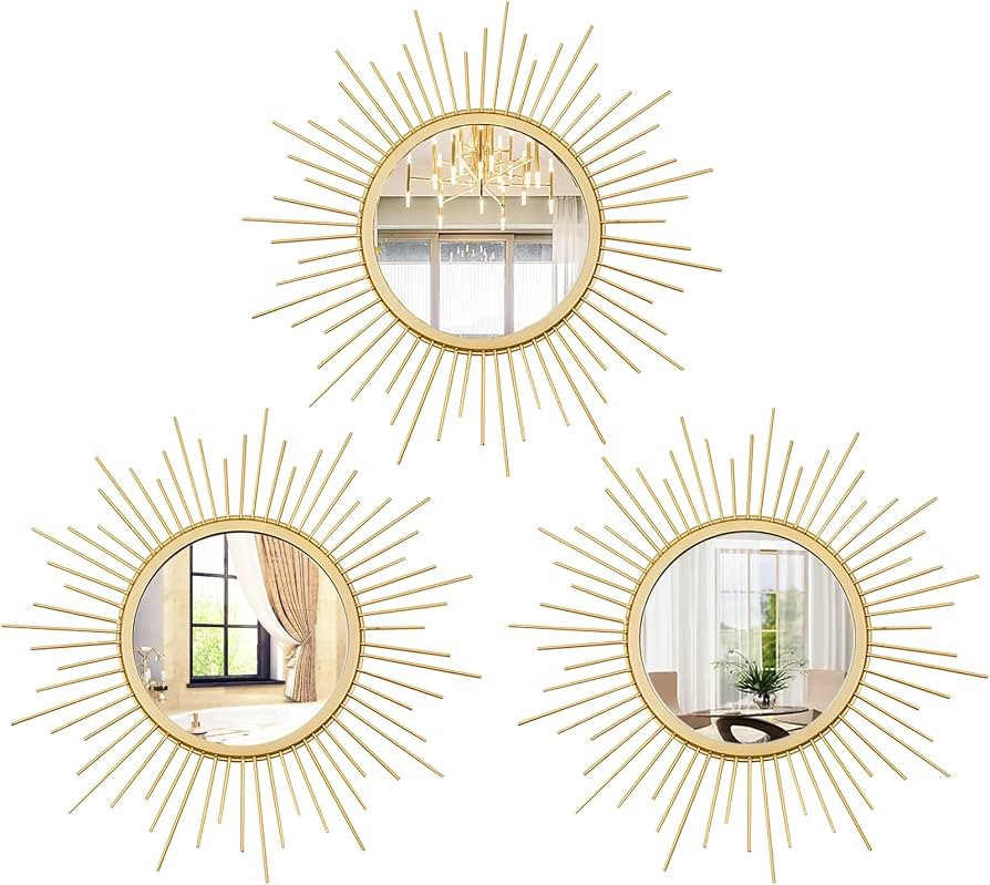 3 Set Sunburst Round Mirrors for Wall Decor Bedroom Bathroom | Amazon (US)