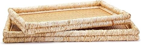 Two's Company Set Of 2 Rattan And Corn Bract Leaf Rectangle Trays | Amazon (US)