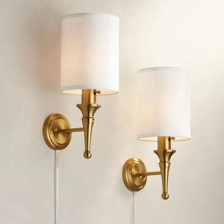 Regency Hill Braidy Warm Gold Traditional Plug-In Wall Sconces Set of 2 - Walmart.com | Walmart (US)