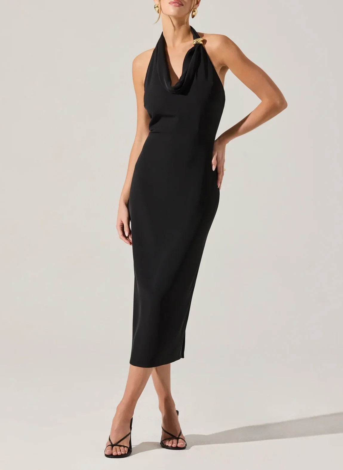 Alanna Halter Cowl Neck Dress in Black | Sierra Deene