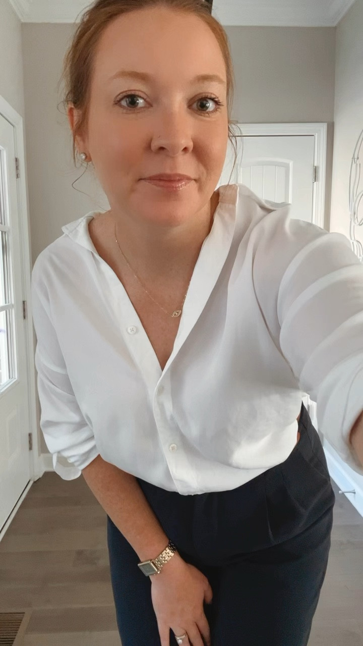 White button down - oversized fit - wearing a small 
Effortless pant - cropped - tts 
Skinny brown belt 
Camel pumps 
Elf lip oil in honey talks 
Silver ring 
Gold watch
Evil eye gold necklace 

#LTKFindsUnder100 #LTKWorkwear #LTKVideo