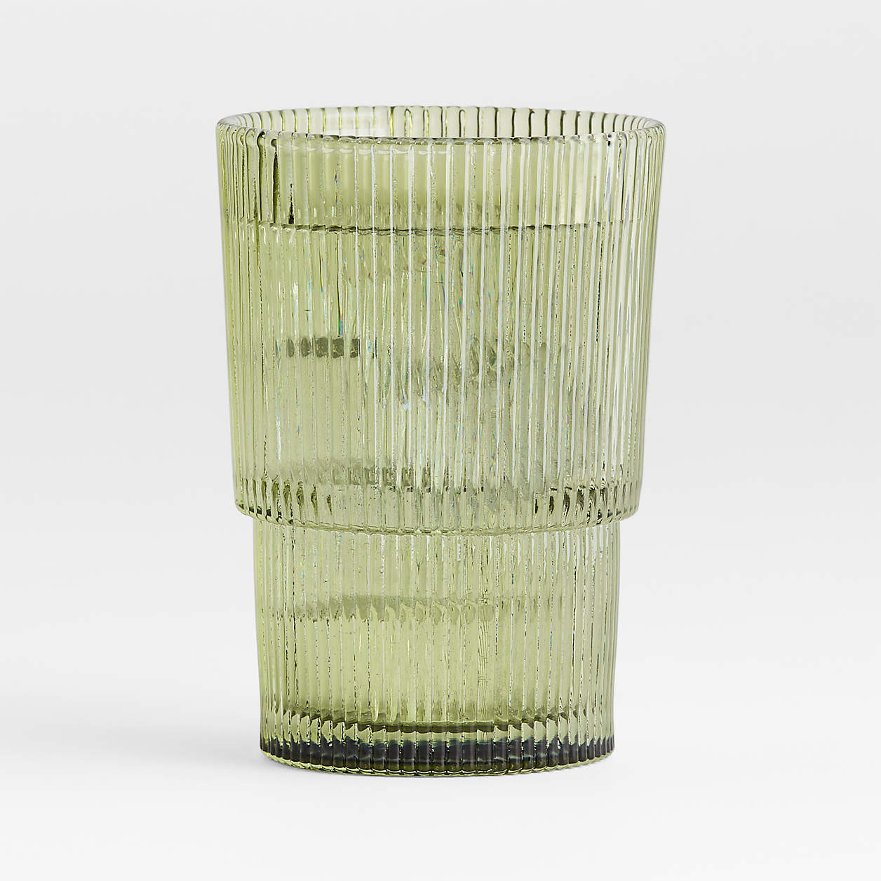 Atwell 11-Oz. Moss Green Stackable Ribbed Double Old-Fashioned Glass + Reviews | Crate & Barrel | Crate & Barrel