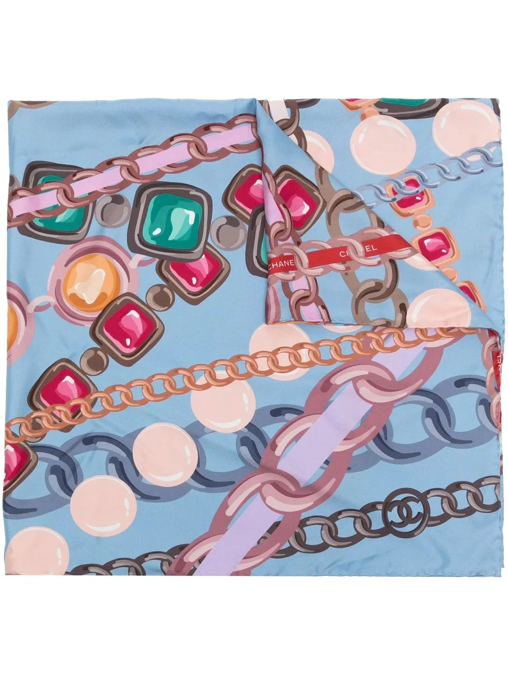 CHANEL Pre-Owned jewellery print silk scarf - Blue | Farfetch Global