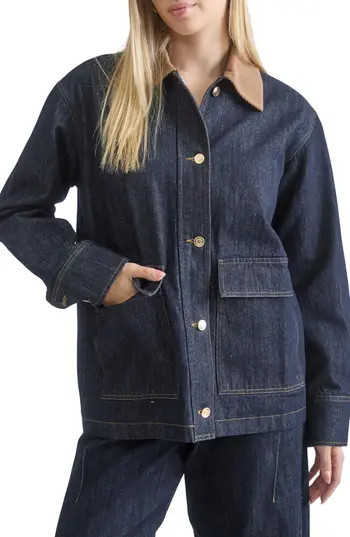 Blu Pepper Oversize Corduroy Collar Denim Shirt Jacket at Nordstrom Rack, Size Small | Nordstrom Rack