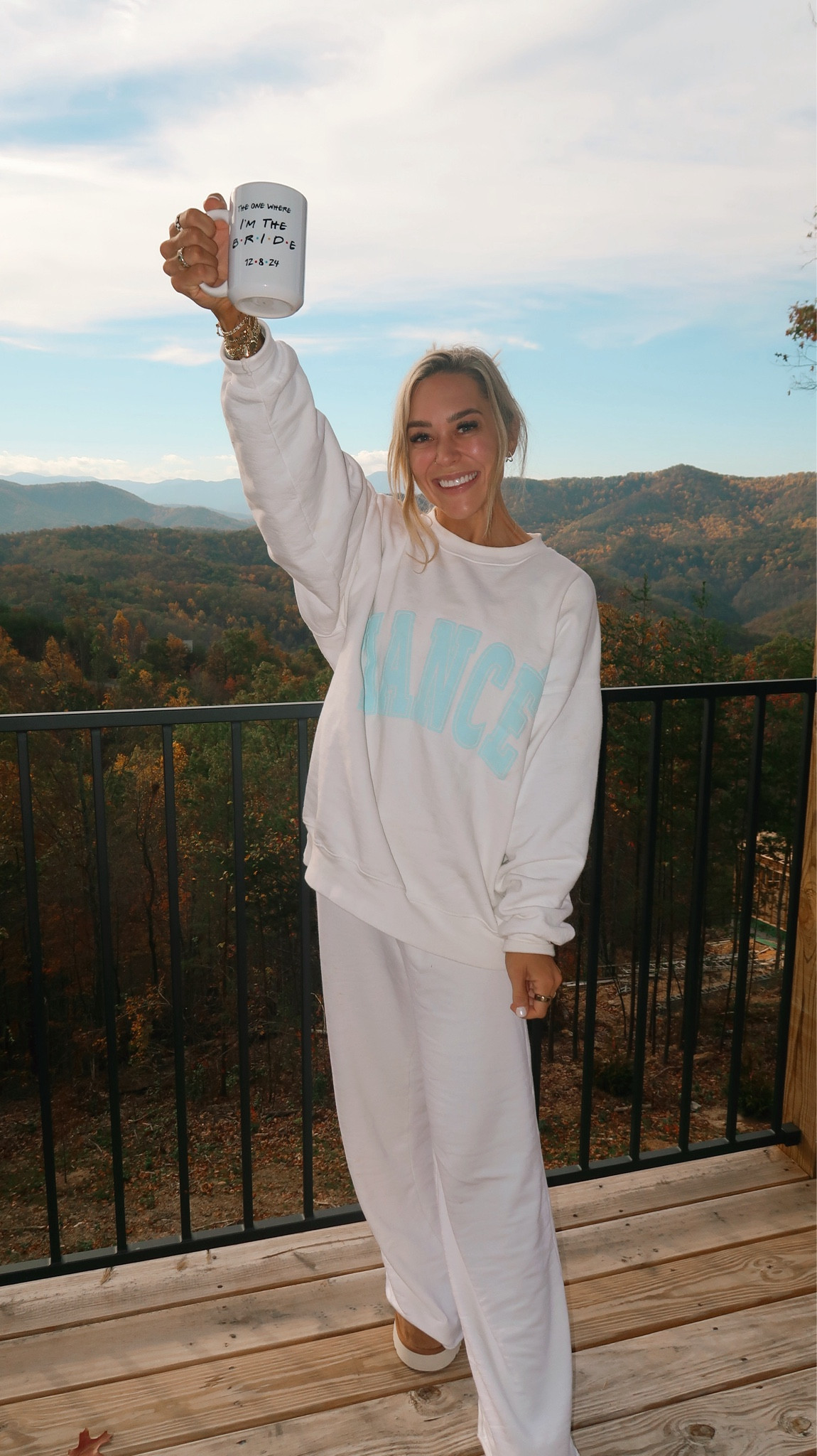 Comfiest fit🤍✨⛰️☕️ in an XL crewneck, S sweats, sized up in my UGGs! 

Bridal / ootd / comfy / bachelorette / Gatlinburg / fiance / aerie / cozy fit / Holley Gabrielle / bride to be 

#LTKStyleTip #LTKWedding #LTKFindsUnder100