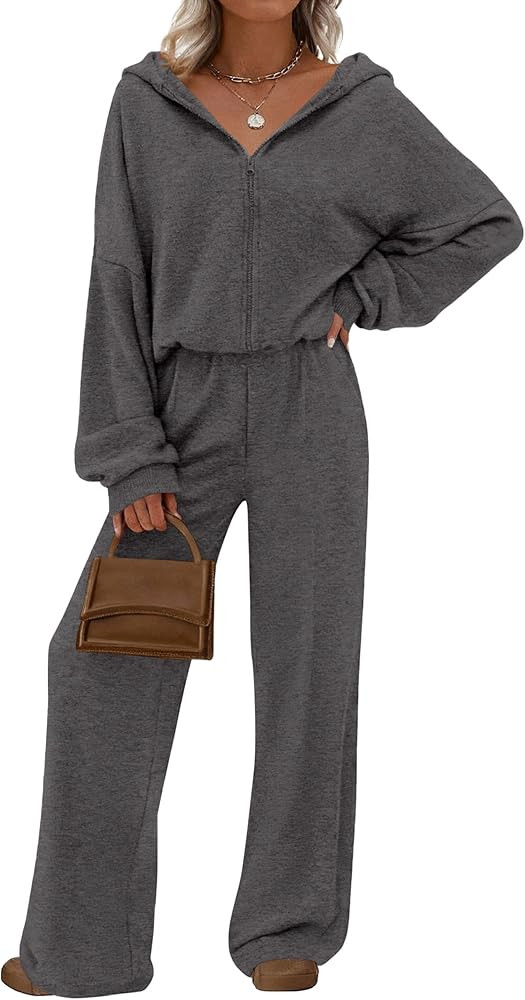 PRETTYGARDEN Women's 2 Piece Fall Lounge Sets 2026 Zip Up Hoodie Wide Leg Tracksuit Spring Matchi... | Amazon (US)