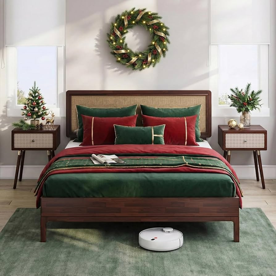 Bme Nipe Queen 14 Inch Bohemian Bed Frame with Adjustable Woven Headboard - Rustic & Vintage Uniq... | Amazon (US)