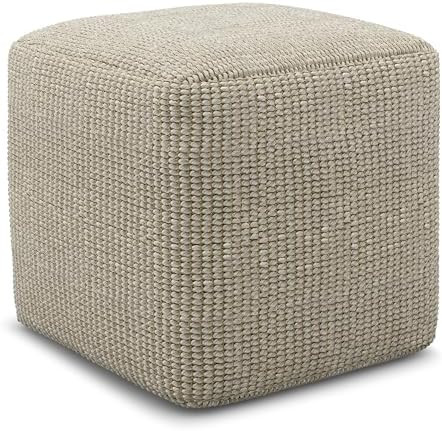 SIMPLIHOME Zelma Square Pouf – 18 inch Wide Upholstered PET Polyester Ottoman in Cream and Natu... | Amazon (US)